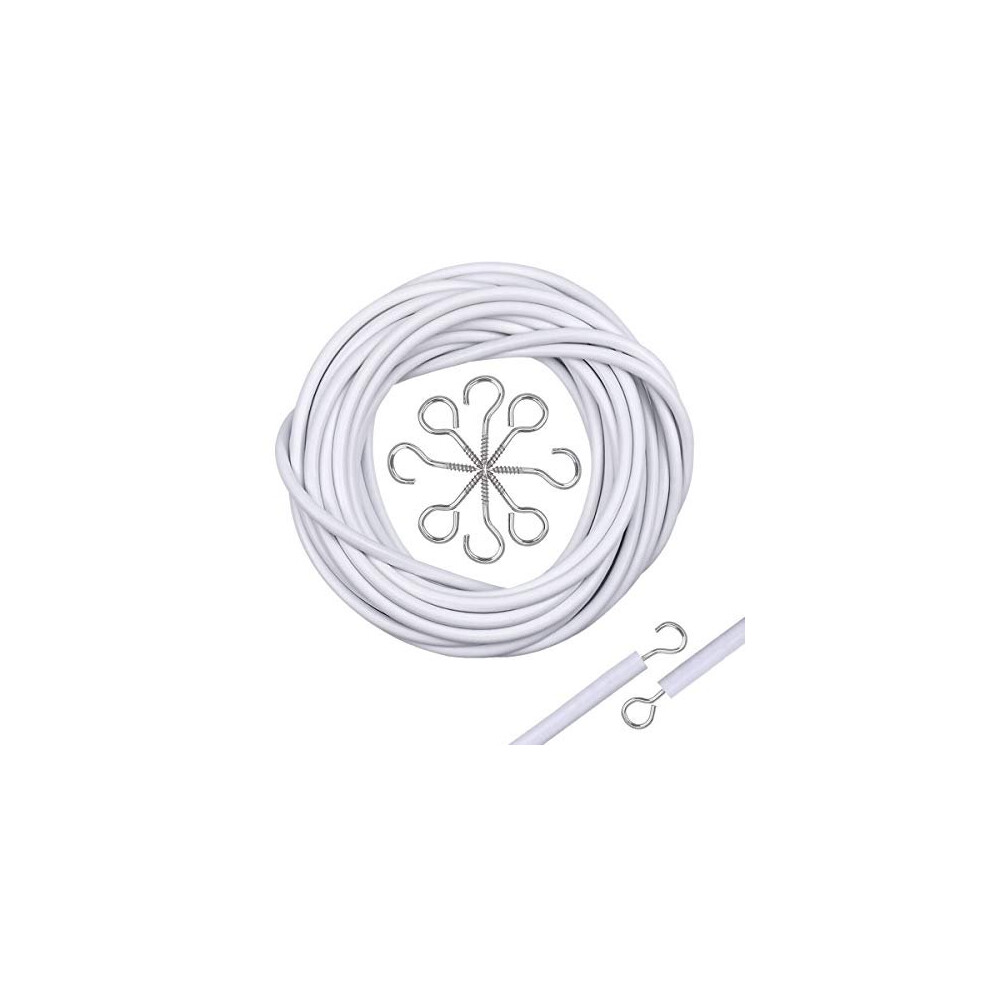 Net Curtain Wire and Hooks Kit, 5M White Curtain Cord with 10pcs Screw Hooks and 10pcs Eye Hooks for Net Curtain Rod