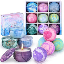 Bath Bombs & Scented Candles Gift Set, Large Bombs for Women Gifts, Spa Gift Idea for Girls, Friends, Kids Girlfriends Mum Mother's Day Birthday | 5