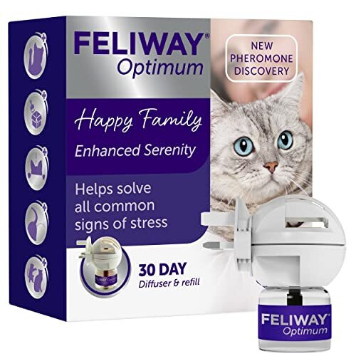 Feliway FELIWAY Optimum Diffuser & 30 Day Refill 48 ml (D92110B) - Calms Cat Anxiety, Stress & Conflicts