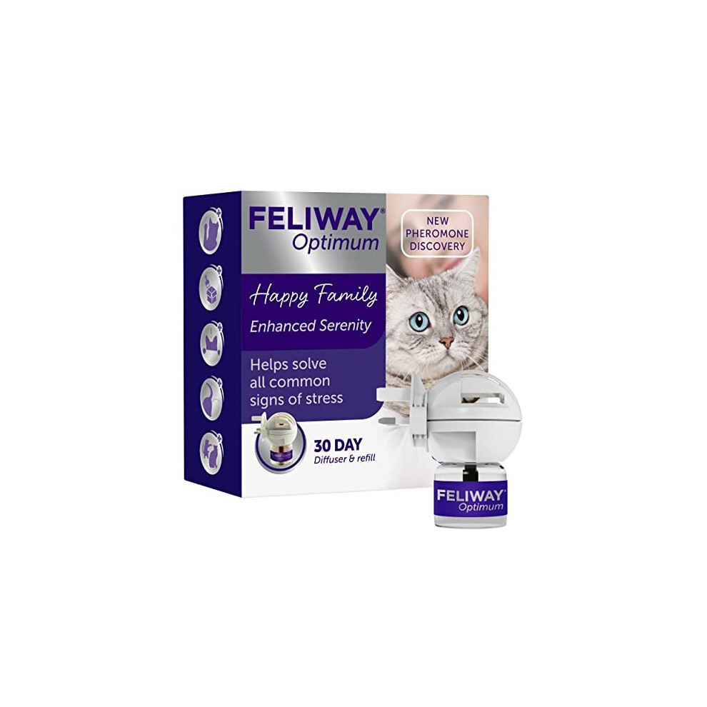 Feliway Optimum Diffuser & 30 Day Refill 48 Ml (D92110b) - Calms Cat Anxiety, Stress & Conflicts