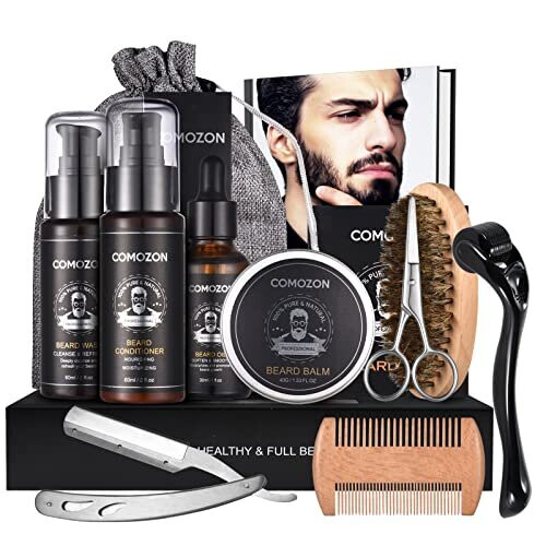 Beard Grooming Kit for Men, 12 in 1 Beard Growth Kit with Beard Roller, Beard Set with Beard Oil