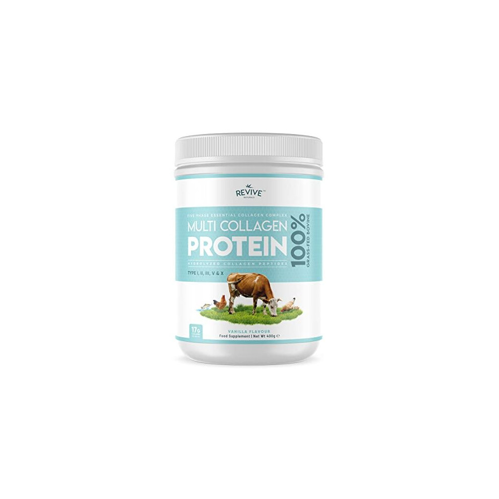 Vanilla Multi Collagen Protein Powder - 400g - Unsweetened - 5 Types of Collagen Peptides - Hydrolysed Grass Fed Bovine, Wild Caught Marine &