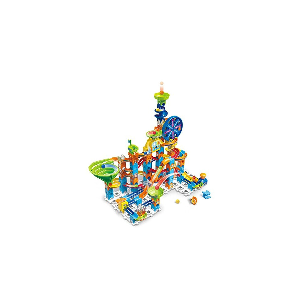 Marble Rush Adventure Set, Construction Toys for Kids with 10 Marbles and 128 Building Pieces, Electronic Track Set for Boys & Girls, Colour-Coded Toy