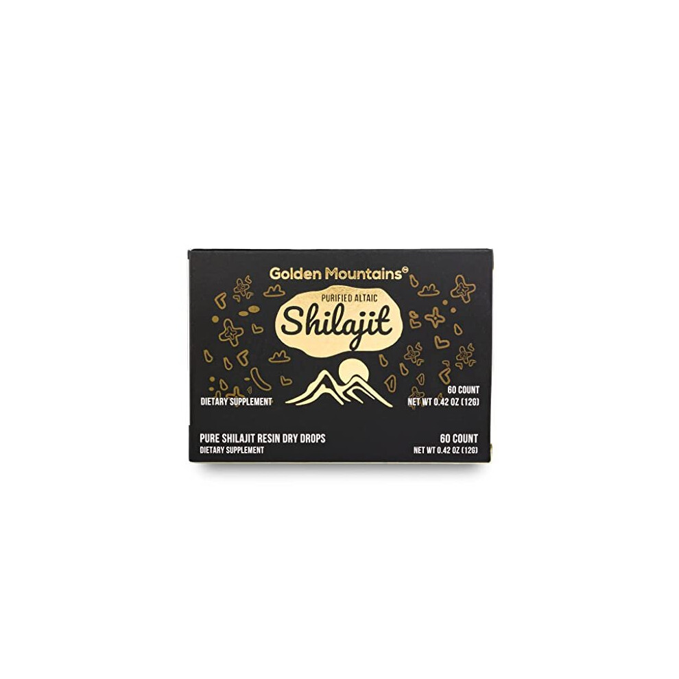 Premium Pure Shilajit Dry Drops by Siberian Green Altai "Golden Mountains" - 60 Count (200 mg) Food Supplement Fulvic Acid