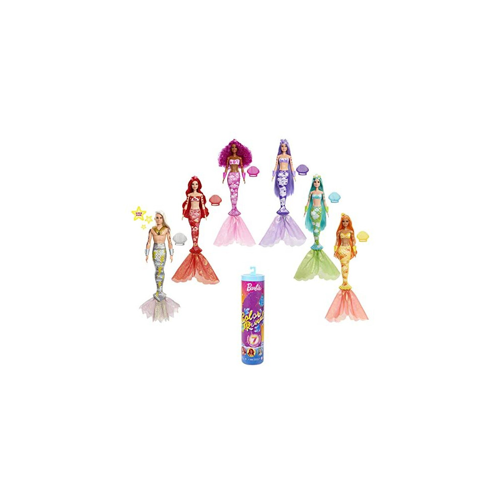 Barbie Color Reveal Doll, Mermaid Toy With 7 Surprises, Color Change And Accessories, Rainbow Mermaid Series, Hcc46
