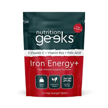Iron Tablets High Strength - Energy Tablets with Vitamin C, B12 & Folic Acid - 120 Vegan Iron Supplements for Women and Men - 14mg Iron Vitamin for