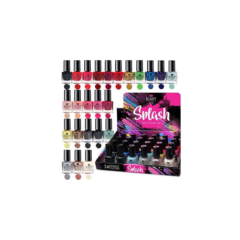 24 x Nail Polish Varnish Set 24 Different Modern Colours Quick Drying Flat Brush (Set B)