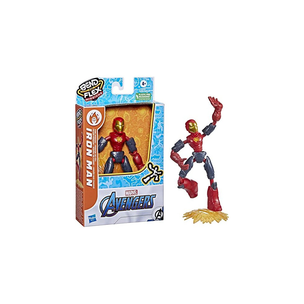 Marvel Avengers Bend and Flex Missions Iron Man Fire Mission Action Figure, 15-cm-scale Bendable Toy for Ages 4 and Up