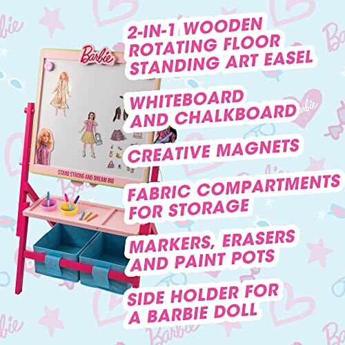 2in1 Wooden Rotating Floor Standing Art Easel for Creative Play