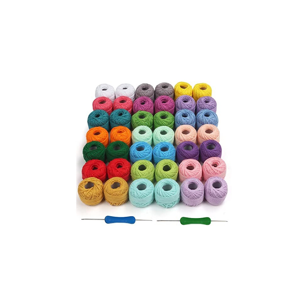 Colourful Crochet Yarn (42 Balls) - 2 Crochet Hooks Included (1mm & 2mm) - Each Thread Ball Weighs (10g/0.35oz) - Total of 2520m/2755 Yards of