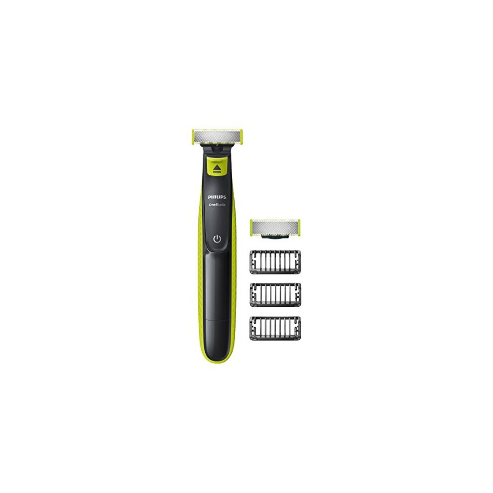 OneBlade Hybrid Stubble Trimmer & Shaver with 3 x Lengths & 1 Extra Blade Amazon Exclusive (UK 2-Pin Bathroom Plug) - QP2520/30, Lime Green/ Charcoal
