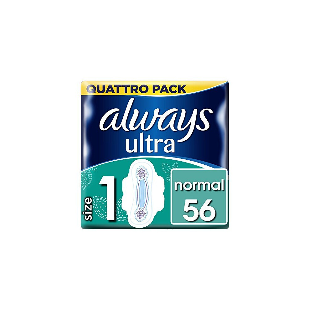 Ultra Normal Sanitary Towels with Wings 56 Pads Super Absorbent, Neutralises Odours, Ultra Thin, Size 1