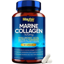 Marine Collagen Tablets - 120 High Strength Capsules - 1470mg Complex with Hyaluronic Acid, Biotin, Turmeric, Vitamin C, E, B2, D3 & 3 Minerals -