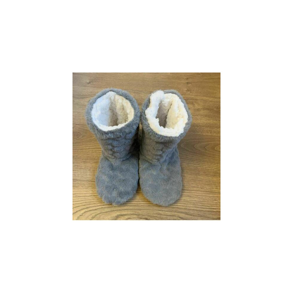 (  Grey,   UK 5-6 / EU 38-40) Womens Ladies Slippers Boots Ankle Indoor Winter Warm Fur Booties