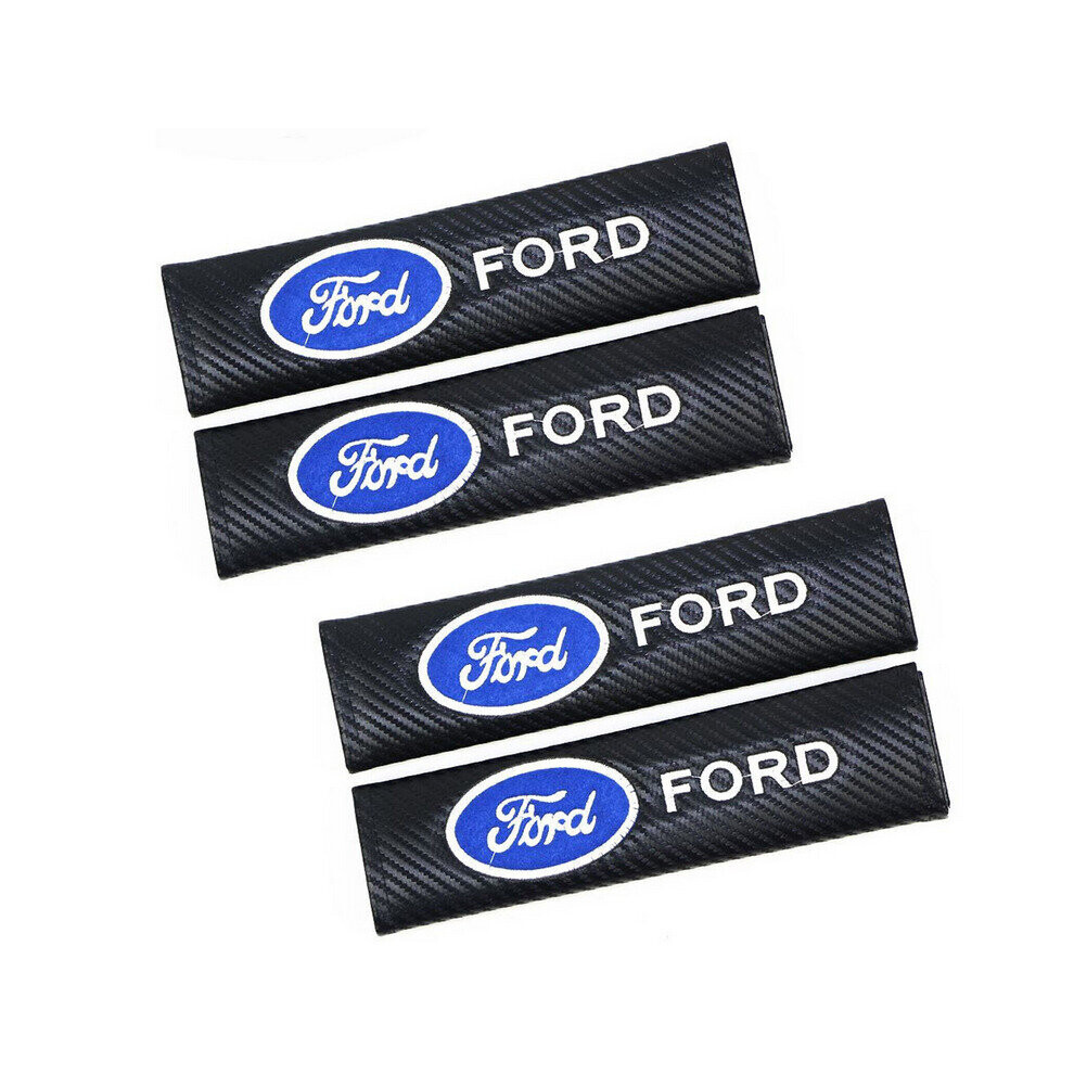 4Pcs Ford Seat Belt Shoulder Strap Covers Carbon Fiber Leather Black 4754135866128