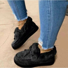 ( Black, UK 8 / EU 43) WOMENS FAUX FUR LINED WARM WINTER MOCCASIN ANKLE BOOTIE SLIPPERS SHOES