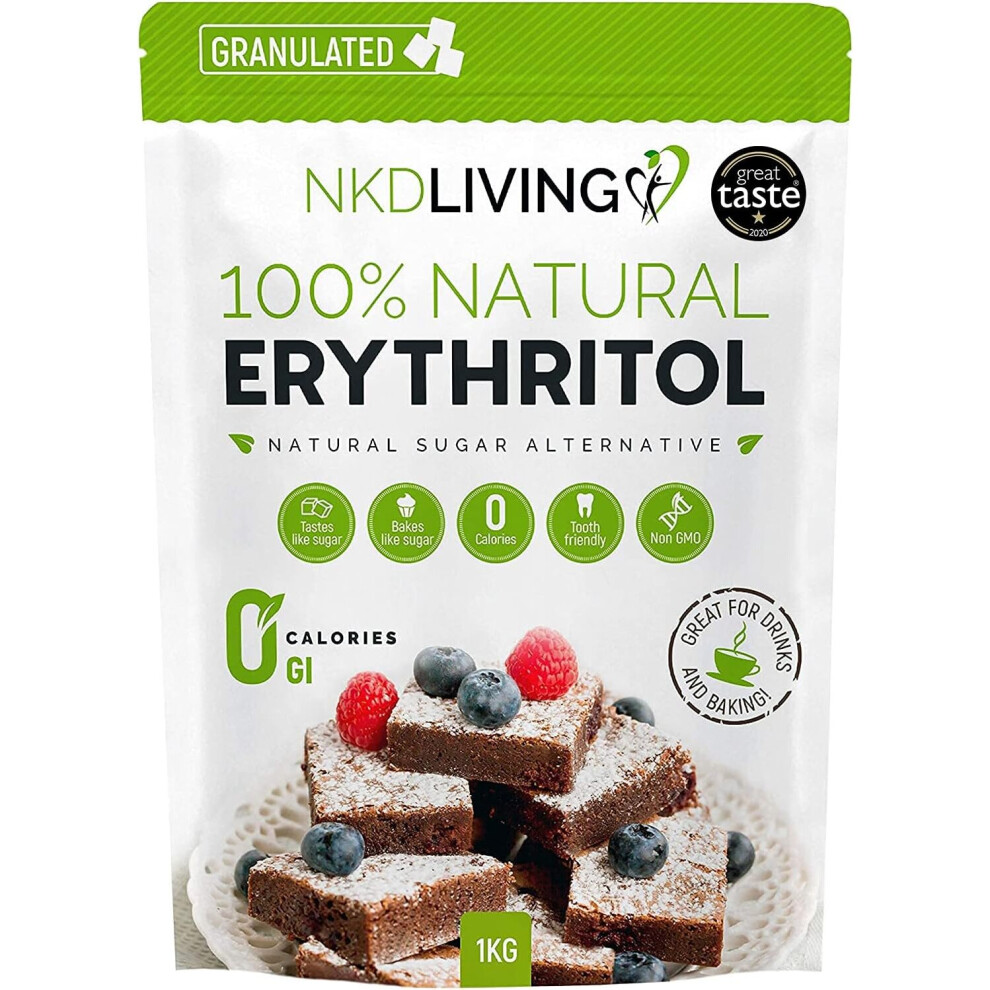 Nkd Living 100% Natural Erythritol 1 Kg (2.2 Lb) Granulated Zero Calorie Sugar Replacement