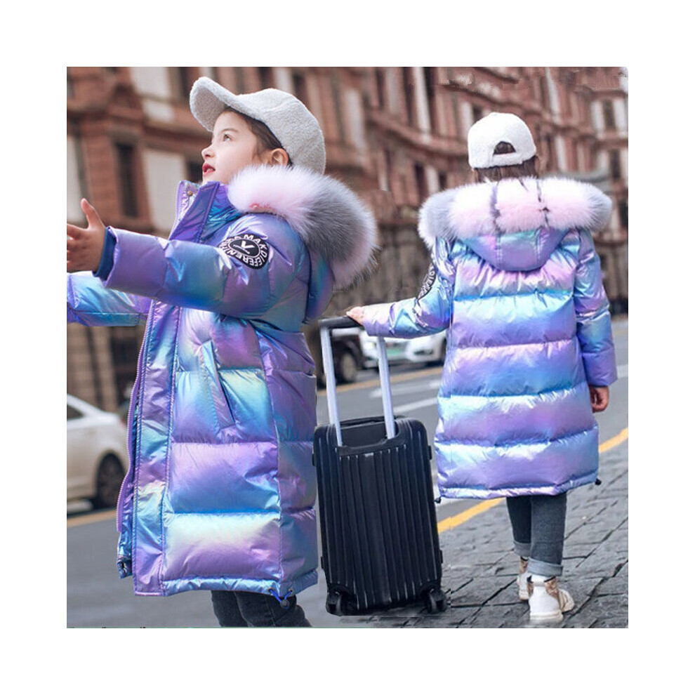 ( Purple,   140 CM / 7-8 Years) Girls Padded Winter Hooded Coat Faux Fur Travel Coat School Jacket Coat 3-12Y