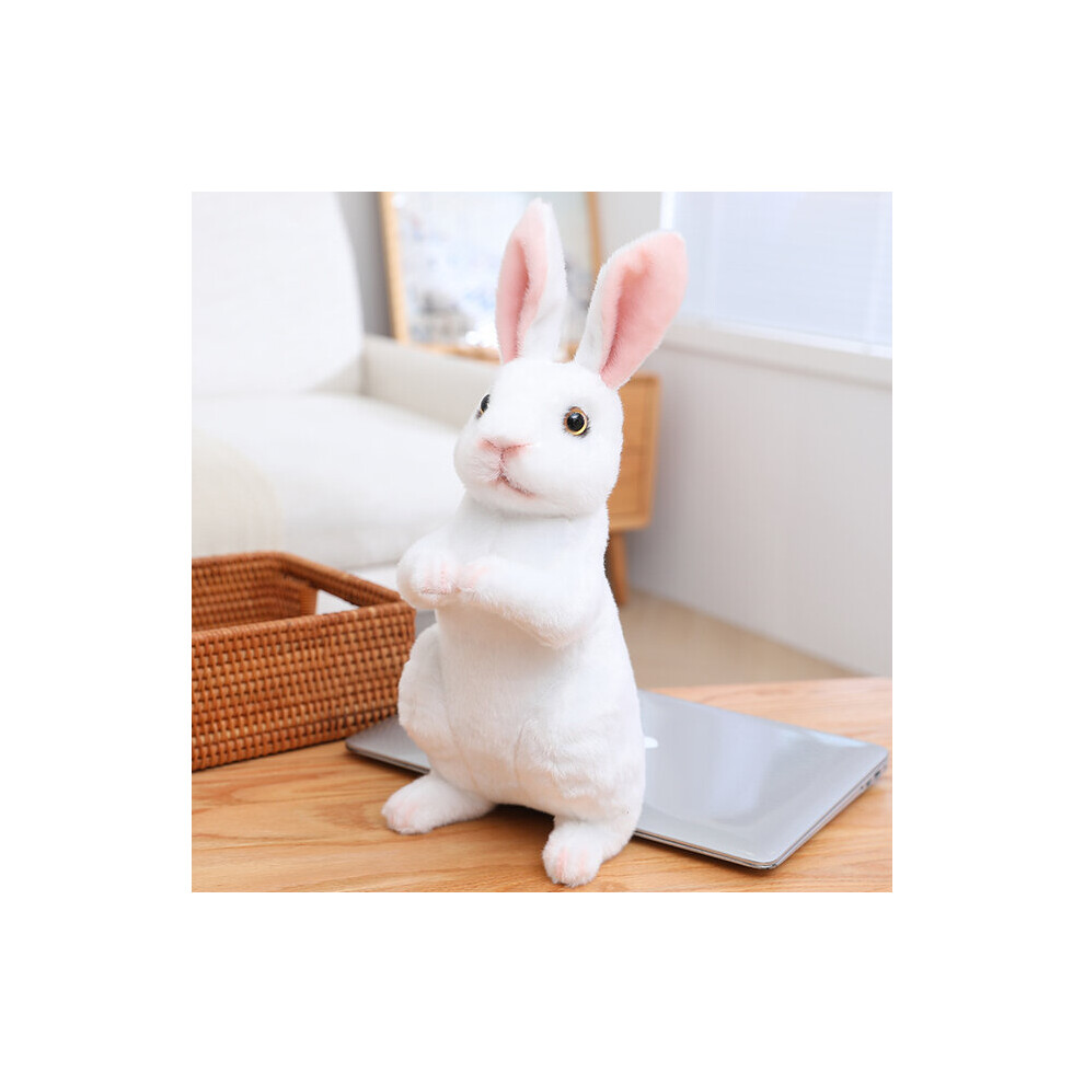 (24cm white) Real Life Fluffy Rabbit Plush Toy Lifelike Bunny Doll Soft Stuffed Animal