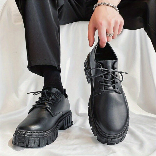 Mens Platform Derby Shoes Preppy Style Lace up Front Dress Shoes