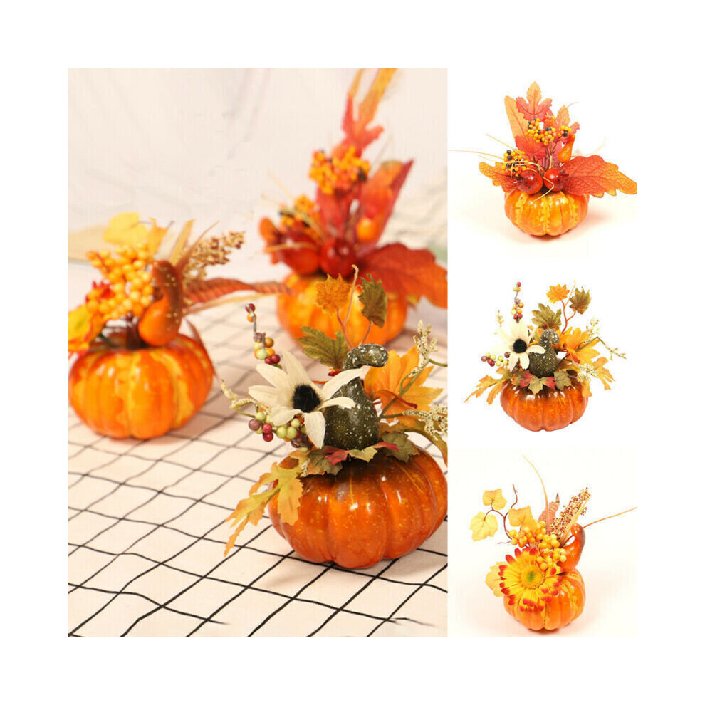 (B) Halloween Artificial Pumpkin Autumn Maple Leaf Thanksgiving Party Table Decor
