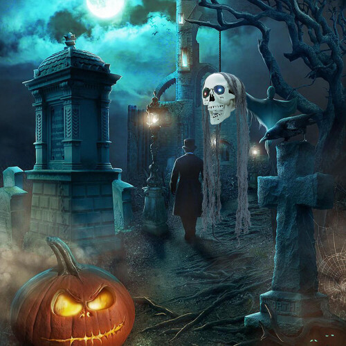 Living And Home Halloween Hanging Skull with Glowing Eyes 1