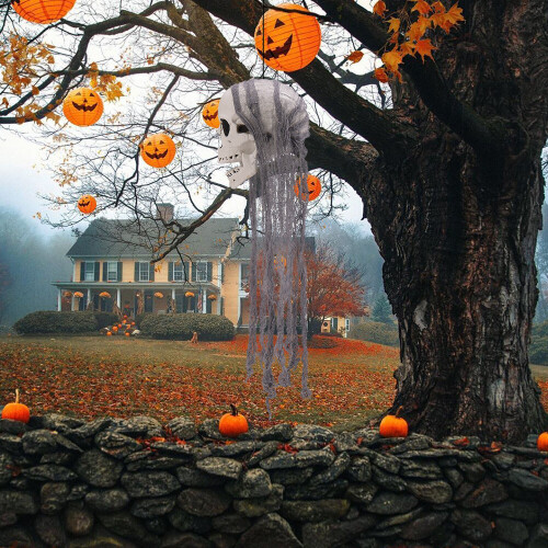 Living And Home Halloween Hanging Skull with Glowing Eyes 2
