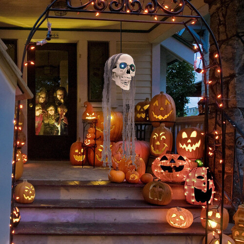 Living And Home Halloween Hanging Skull with Glowing Eyes
