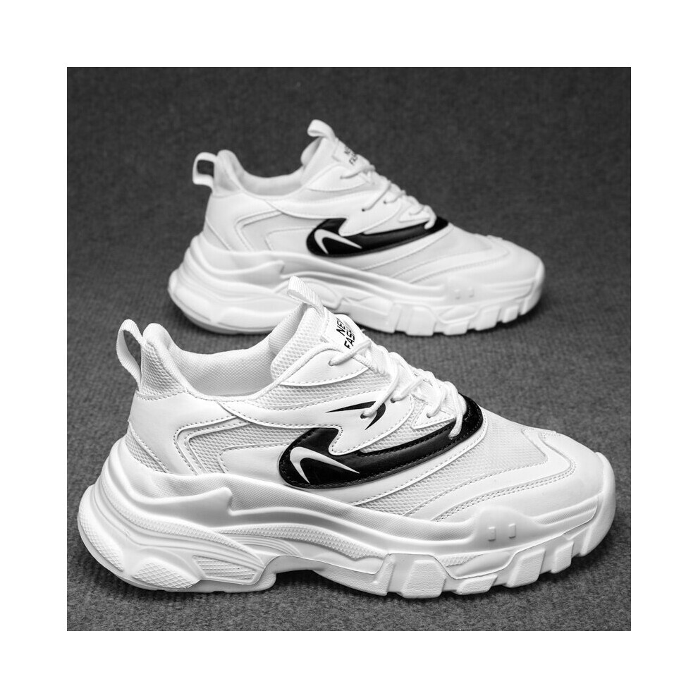 Mens Breathable Wear Resistant Chunky Sneakers For Jogging Gym White