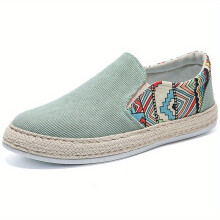 Mens Canvas Graphic Print Slip On Loafer Shoes Casual Non slip Flat Shoes With Espadrille Decor Spring And Summer