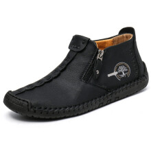 Mens High Top Stitched Boots With Zipper Casual Ankle Chukka Boots Comfortable Slip On Walking Shoes For Work Office Dress Outdoor