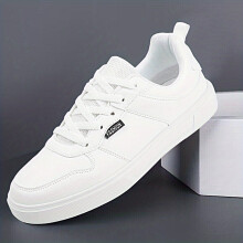 Mens PU Leather Skate Shoes Casual Breathable Comfy Anti skid Lace Up Sneakers