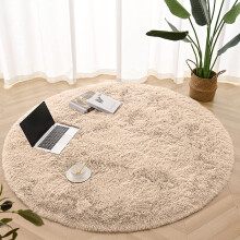 (Beige Rugs 120 x 120 cm) Shaggy Rugs Circle Round Rug Carpet Soft Fluffy