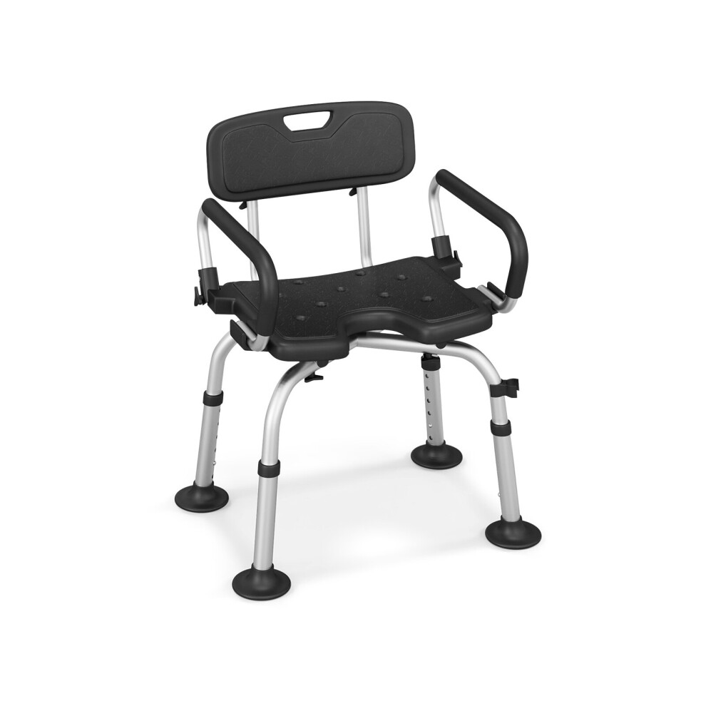 Shower Chair Height Adjustable Non-Slip w/ Removable Back & Arms 100KG