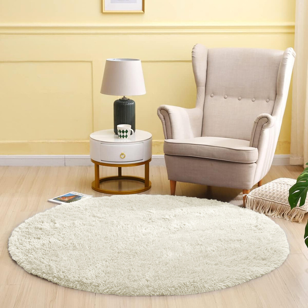 Supreme Bedding Ltd ( Rugs 120 X 120 Cm) Shaggy Rugs Circle Round Rug Carpet Soft Fluffy Cream
