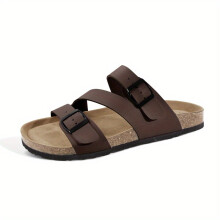 Mens Non Slip Comfortable Sandals Leather Open Toe Quick drying Casual Slide Sandals For Outdoor Beach Shower