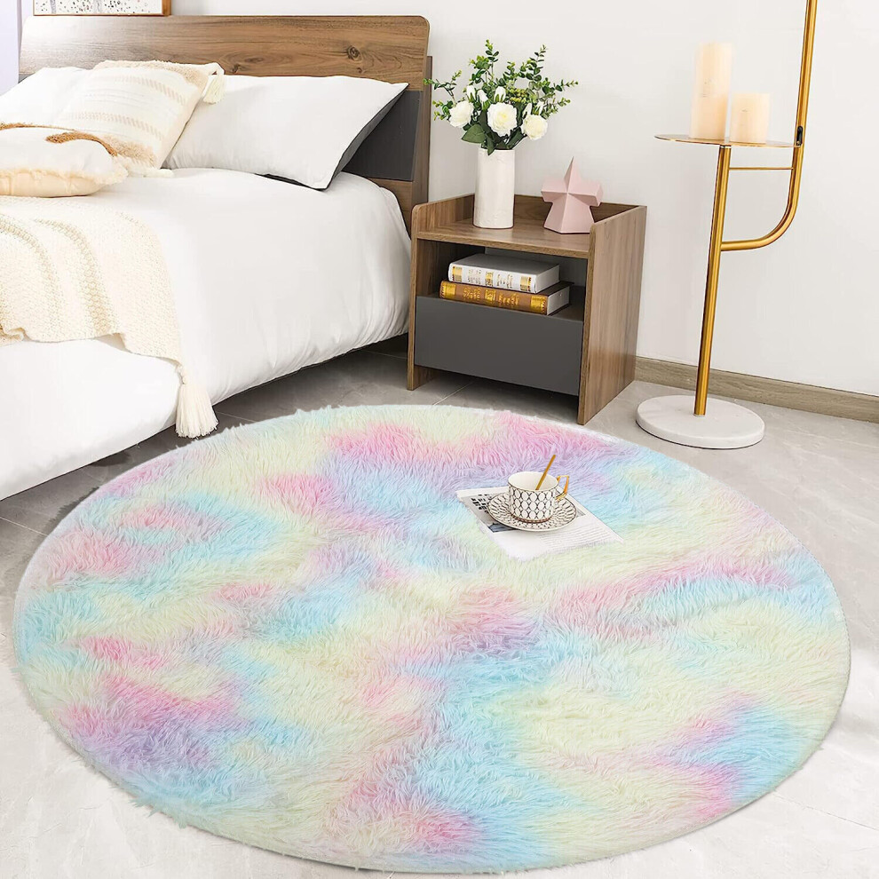 (Rainbow Rugs 120 x 120 cm) Shaggy Rugs Circle Round Rug Carpet Soft Fluffy