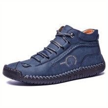 Mens Vintage Stitched Lace Up Boots Comfortable Casual Ankle Chukka Boots For Work Office Dress Outdoor