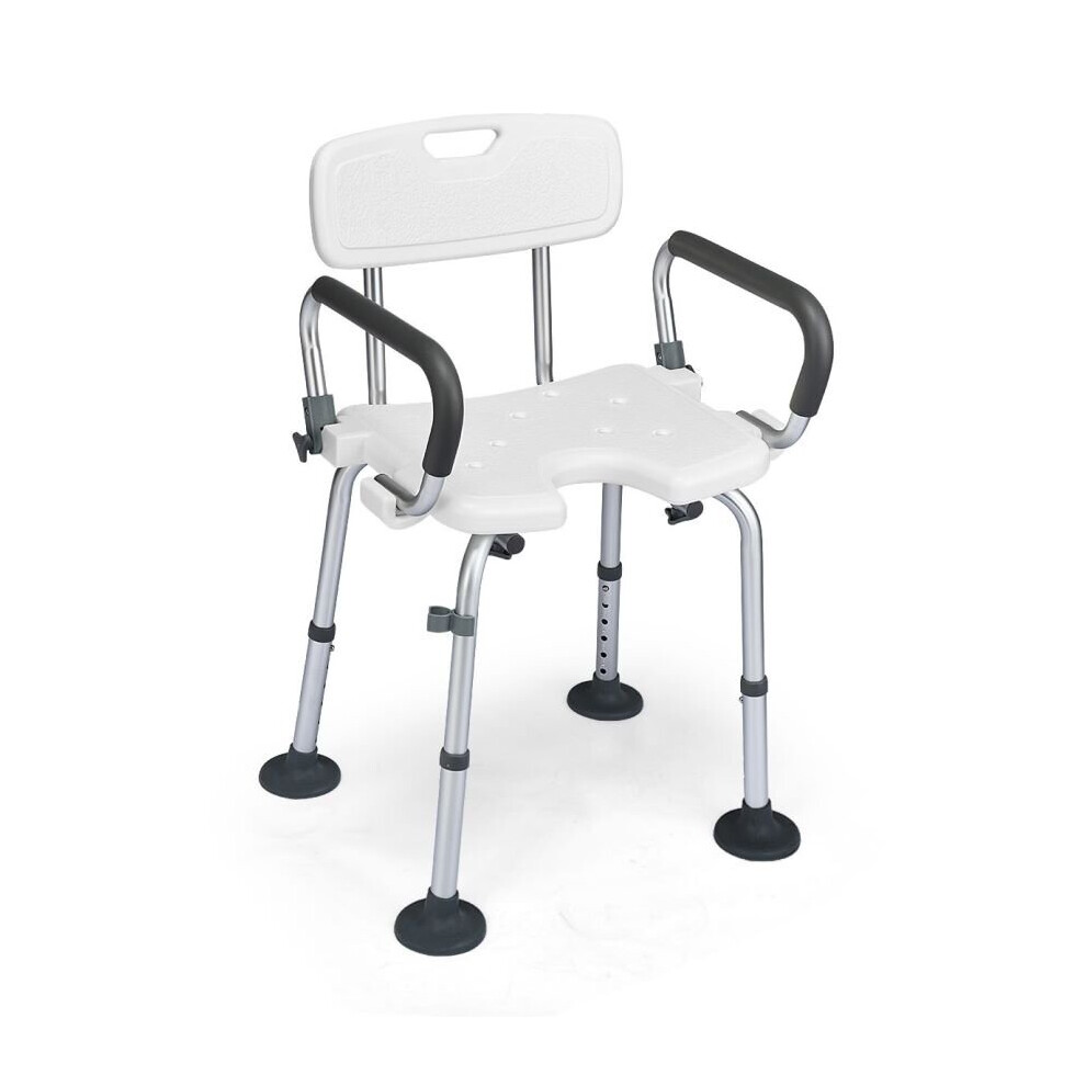 Shower Chair Height Adjustable Non-Slip w/ Removable Back & Arms 100KG