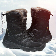 Mens Outdoor Warm Combat Boots Autumn And Winter Fleece Snow Boots Comfortable And Breathable High Top Boots For Hiking Mountaineering Desert Travel