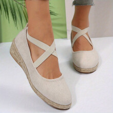 Womens Solid Shoes Comfortable Closed Toe Cross Strap Shoes Womens Casual Espadrille Shoes