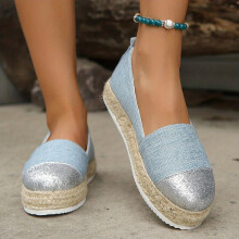 Womens Platform Espadrille Shoes Glitter Colorblock Slip On Shoes Casual Low Top Walking Shoes