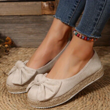 Womens Bowknot Shoes Slip On Low Round Toe Non slip Shallow Mouth Espadrilles Shoes Daily Comfy Shoes
