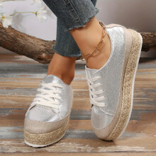 Womens Platform Espadrille Shoes Round Toe Lace Up Low Top Shoes Casual Walking Flat Shoes