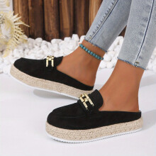 Womens Platform Espadrille Mules Round Closed Toe Slip On Shoes Comfy Casual Walking Backless Loafers