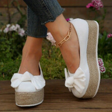 Womens Bowknot Platform Shoes Slip On Solid Low Thick Espadrilles Bottom Shoes Daily Comfy Shoes