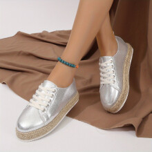 Womens Platform Espadrille Shoes Round Toe Lace Up Low Top Sneakers Casual Flat Shoes