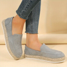 Womens Solid Flat Loafers Casual Slip On Espadrille Shoes Lightweight & Comfortable Shoes