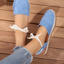 Womens Espadrille Flat Shoes Closed Toe Ankle Lace Up Slingback Shoes Casual Micro Suede Flat Sandals