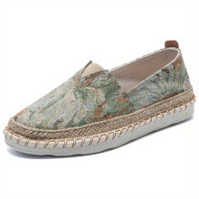 Mens Espadrilles Shoes Casual Plant Pattern Slip on Shoes Comfortable Walking Shoes